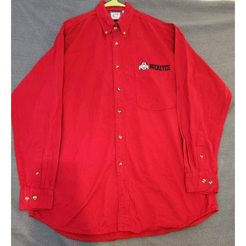 Ohio State Shirt Large Buckeyes Red Athletic Button Down‎ Long Sleeve Mens Cadre